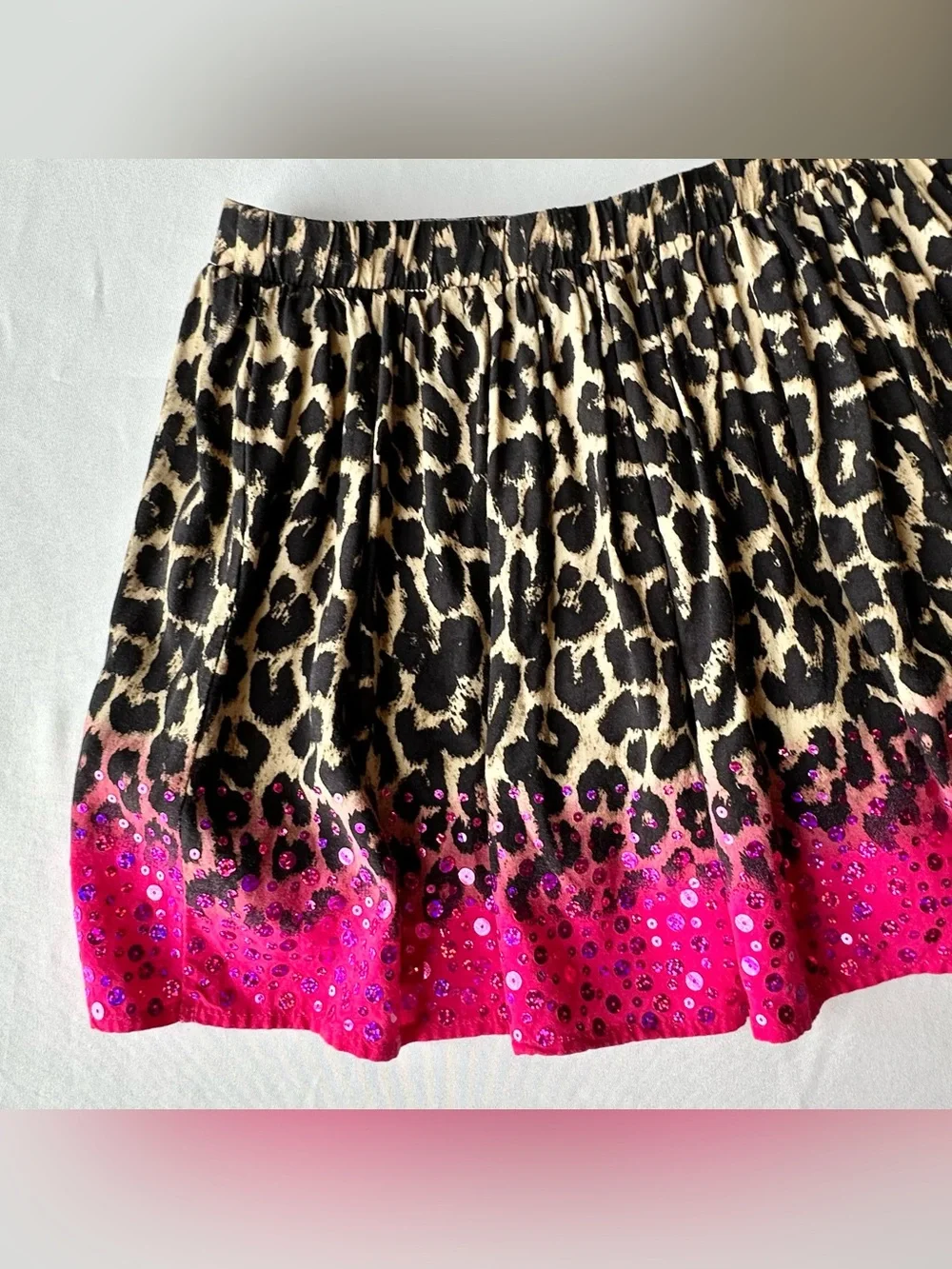 Justice Girls Skort Short Leopard Print Hot Pink Sparkly Ombre Skirt Size 18